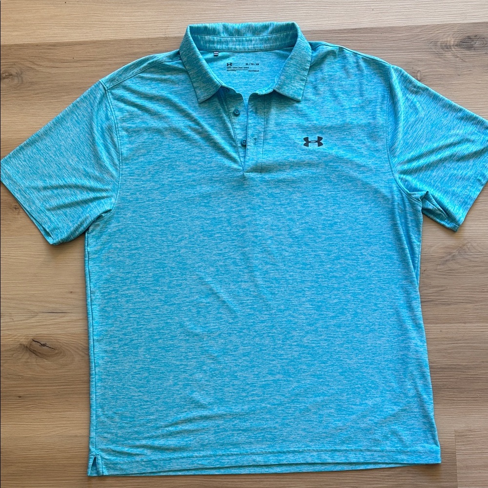 Under Armour Men's Blue Athletic Polo Shirt Heathear XL